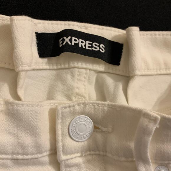 Express Womens Distressed White Skinny Jeans Stretch Mid Rise Ankle Y2K Size 0 - Picture 2 of 9